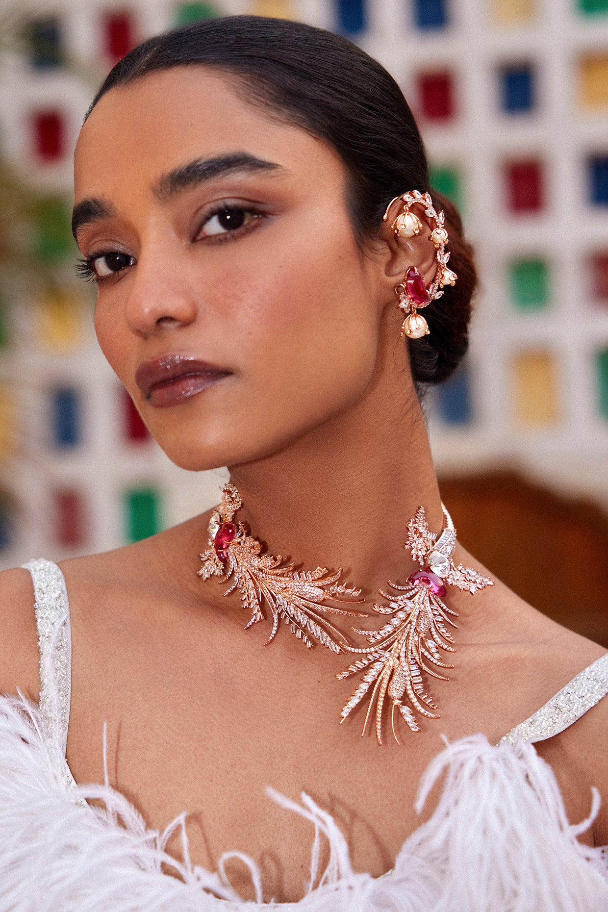 22kt Rose Gold Plated Rose Swarovski and Pearl Earrings