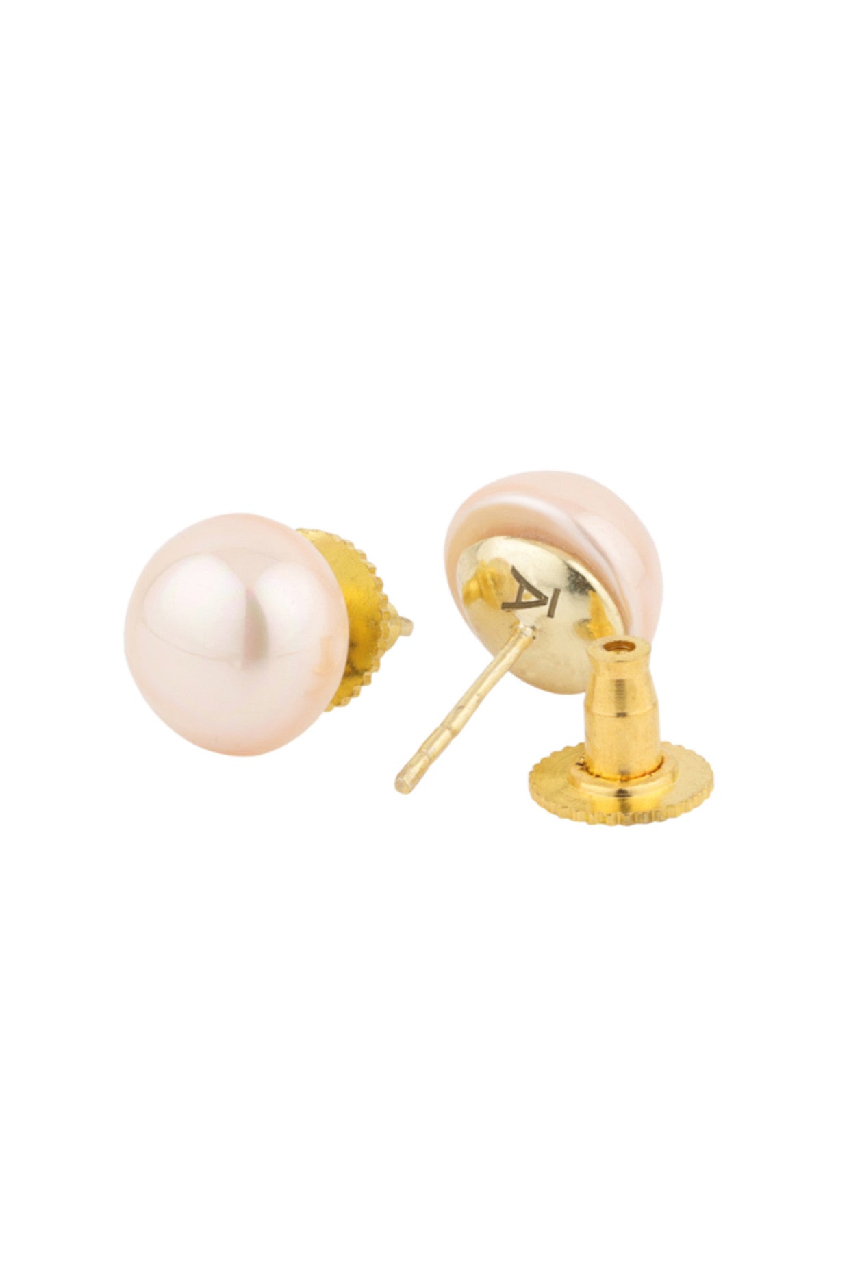 10mm Pearl Studs Earrings Peach 18Kt Gold-Plated