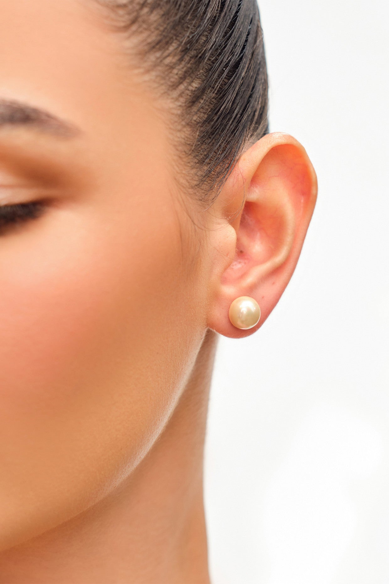 10mm Pearl Studs Earrings Peach 18Kt Gold-Plated