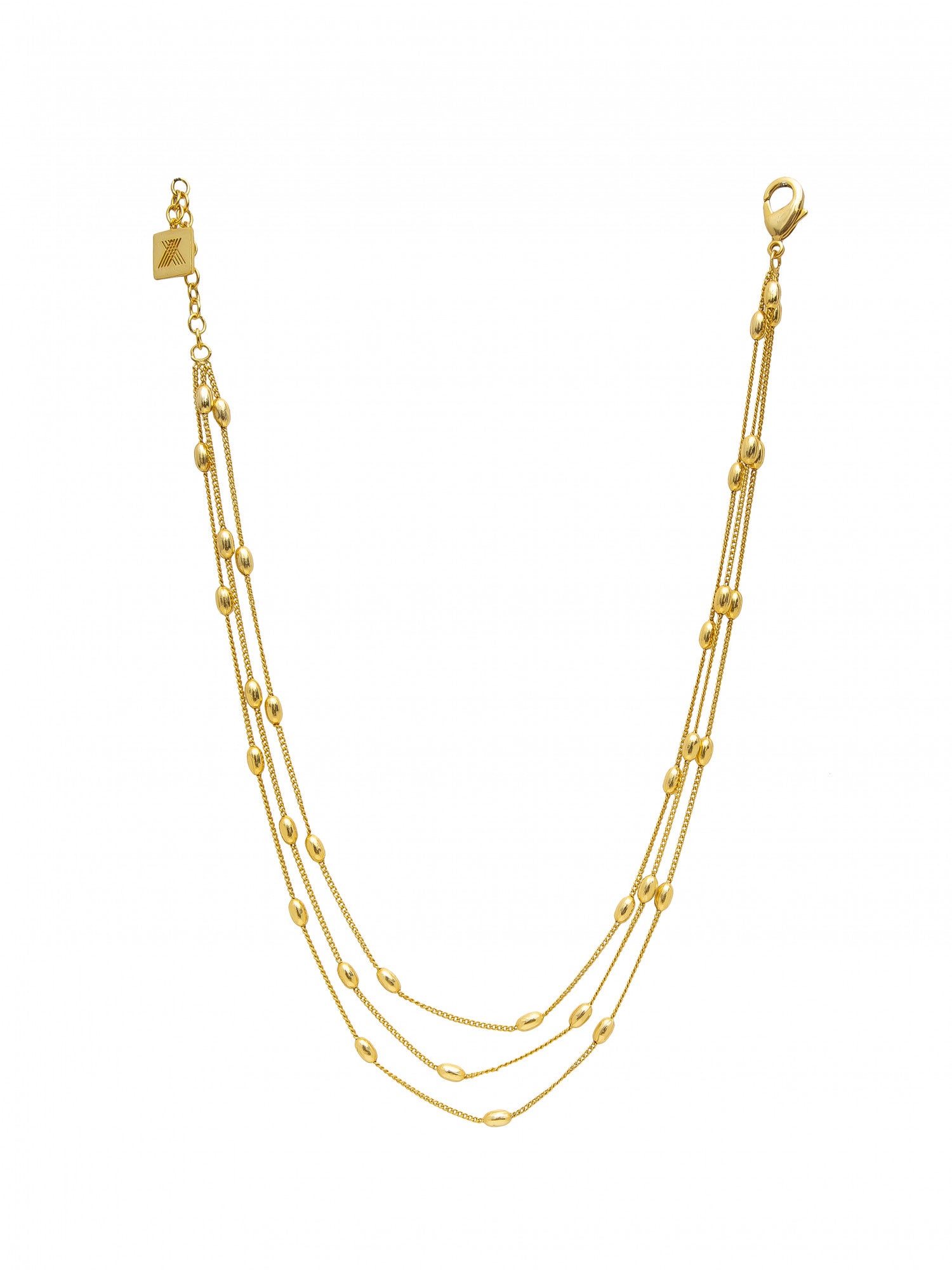 14k Gold Plated Beaded Layered Necklace.
