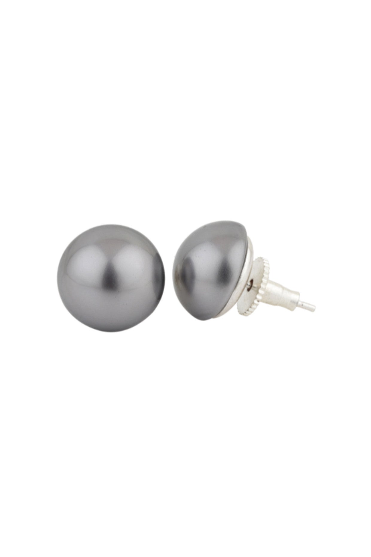 14mm Pearl Studs Earrings Dark Silver 18Kt Gold-Plated