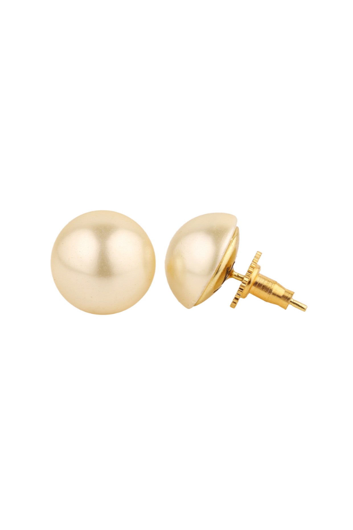 14mm Pearl Studs Earrings Golden 18Kt Gold-Plated