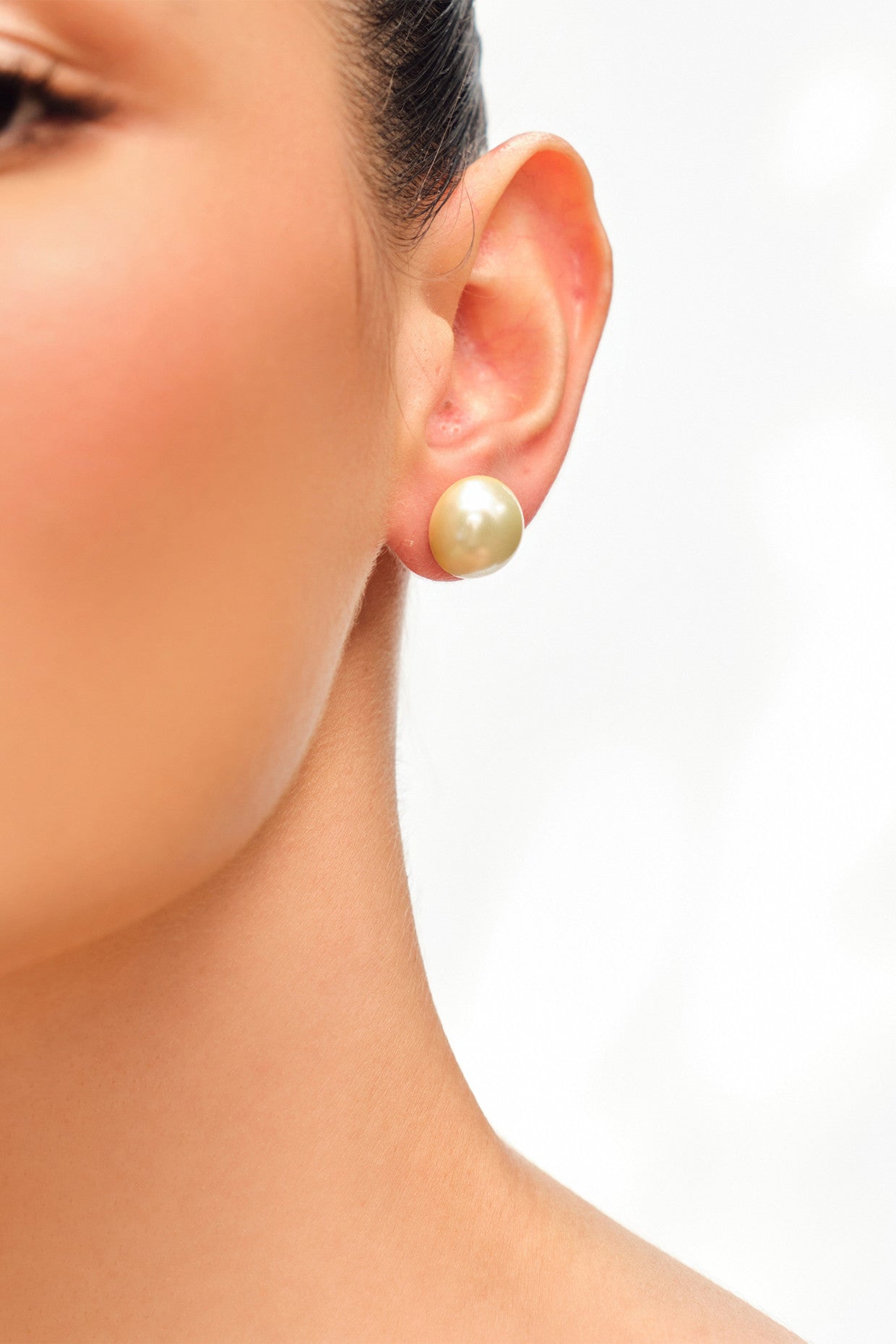 14mm Pearl Studs Earrings Golden 18Kt Gold-Plated