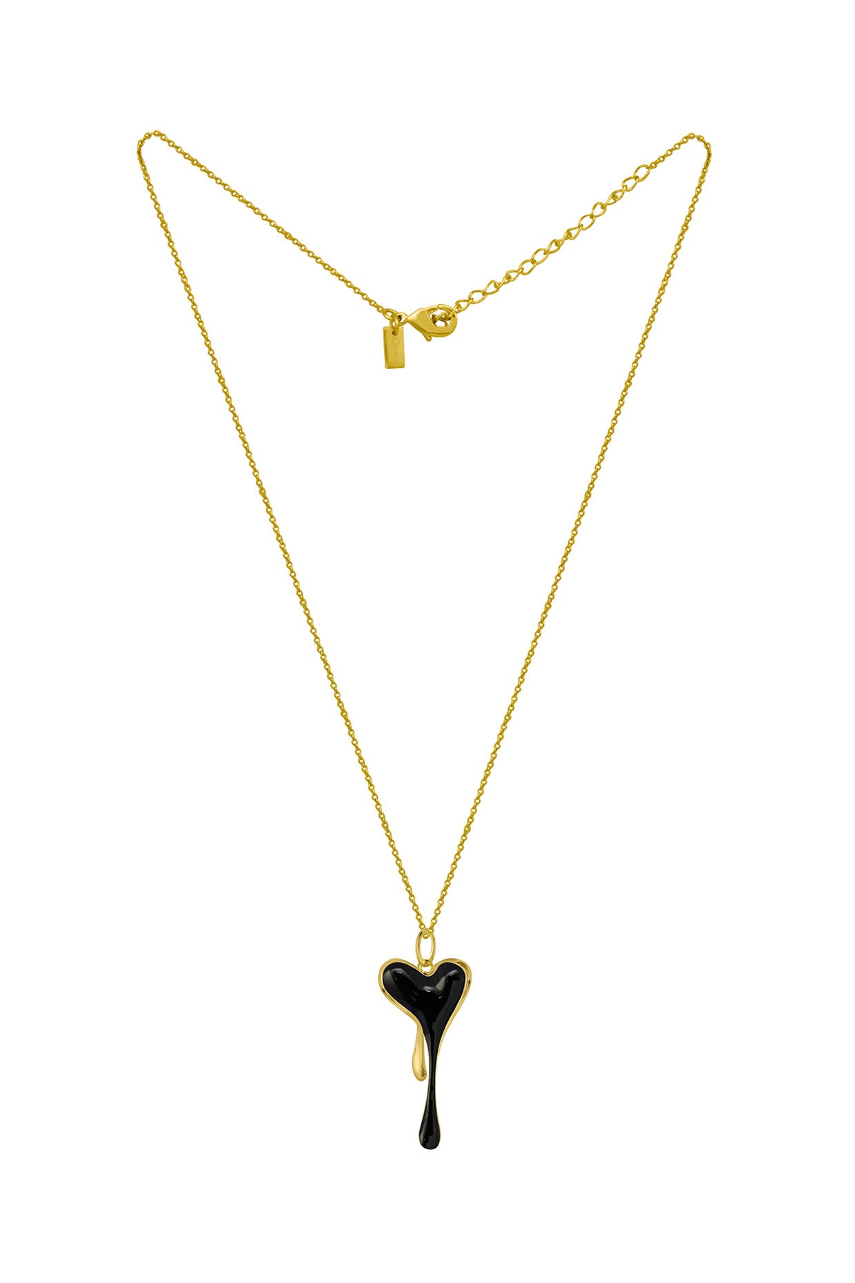 Black Enamel Melting Heart Chain Necklace