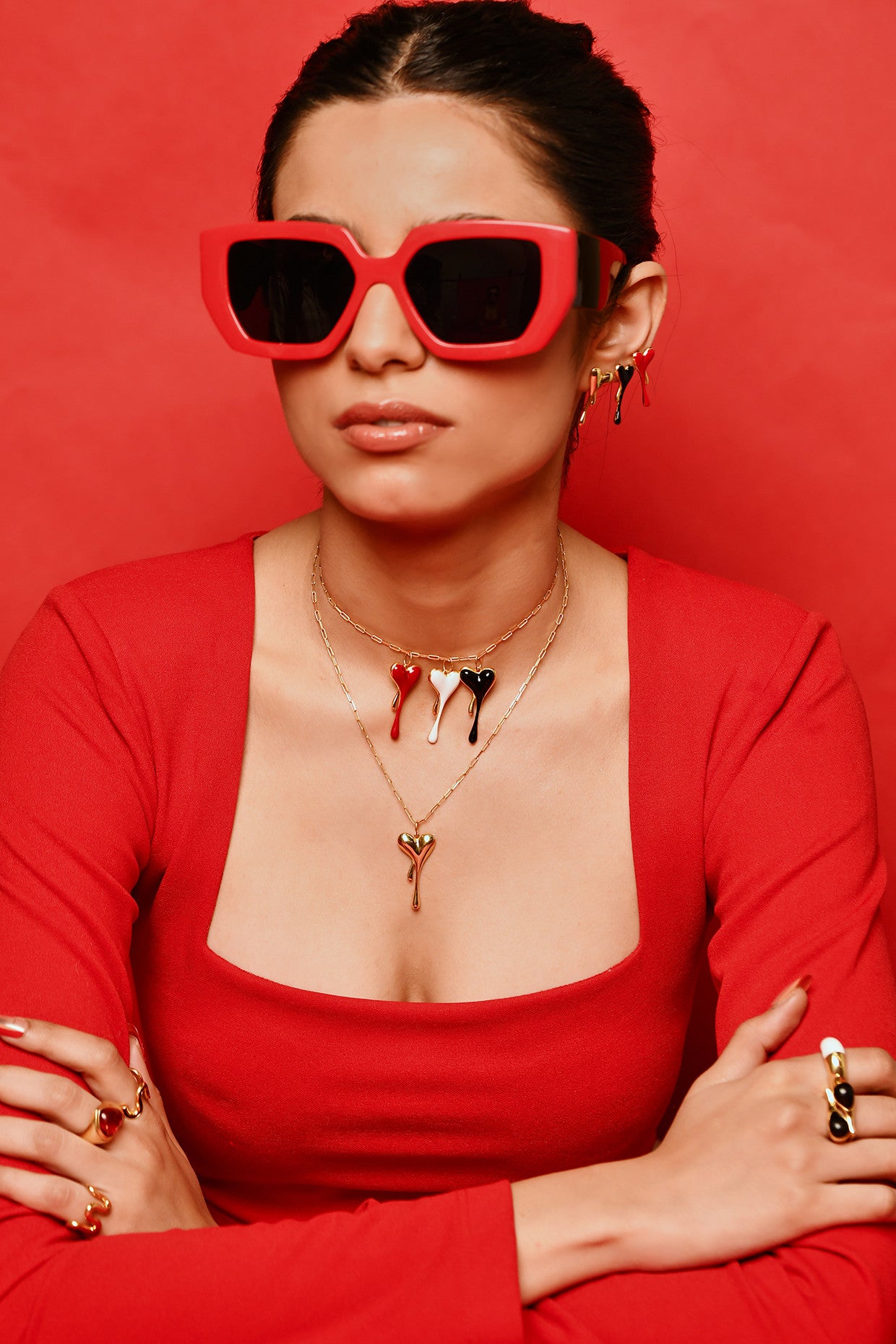 Black Enamel Melting Heart Chain Necklace