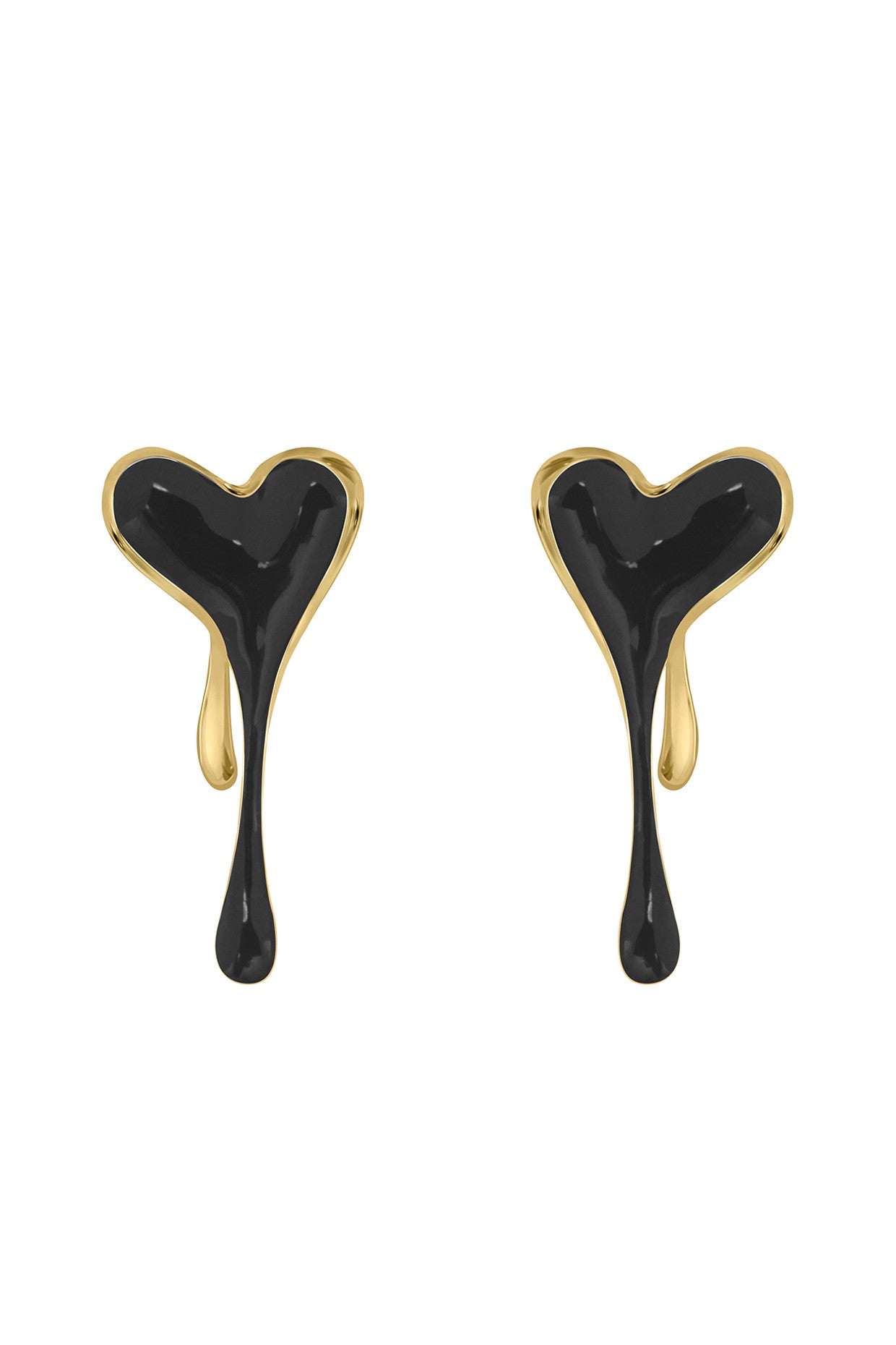 Enamel Melting Heart Earrings in Black