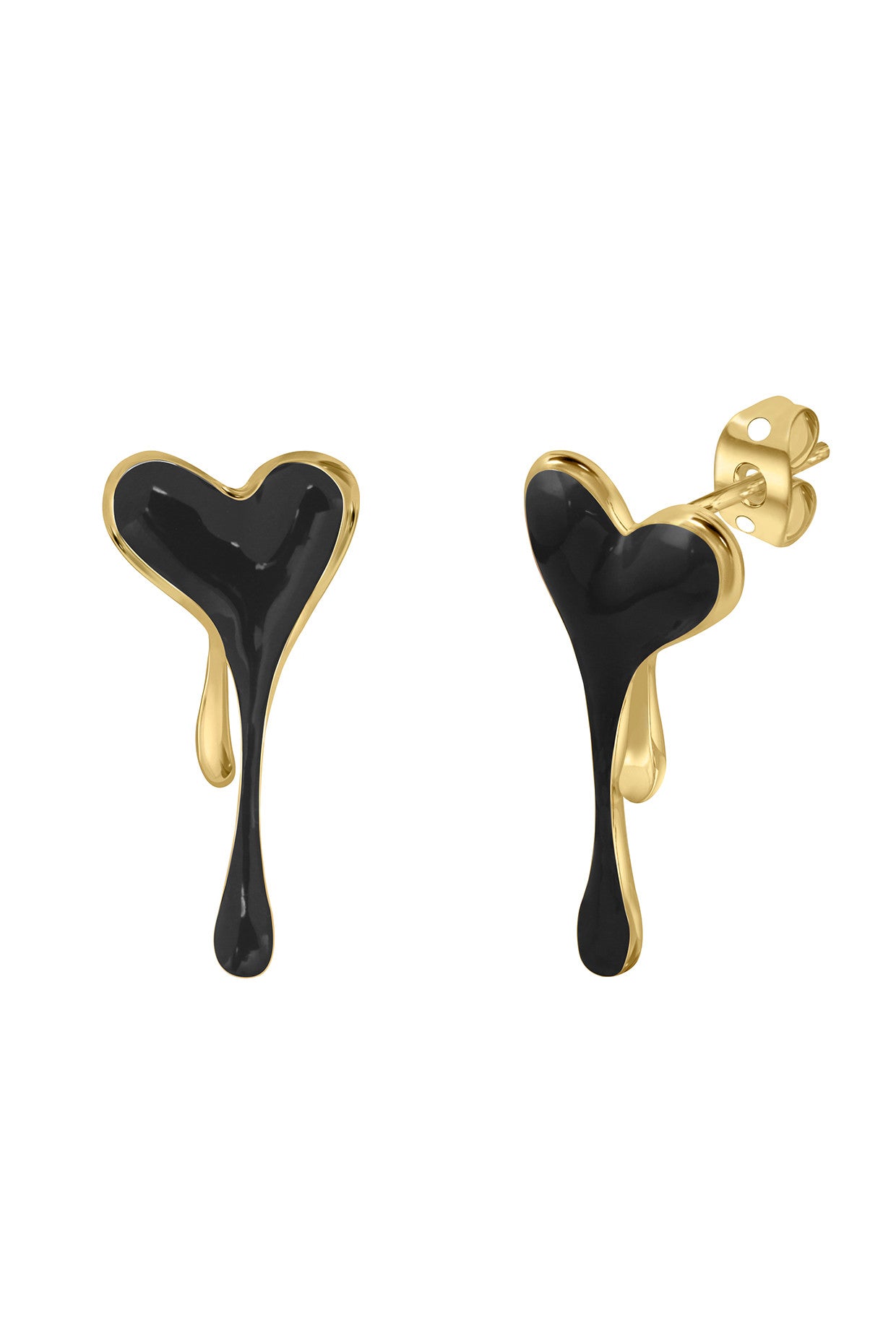 Enamel Melting Heart Earrings in Black