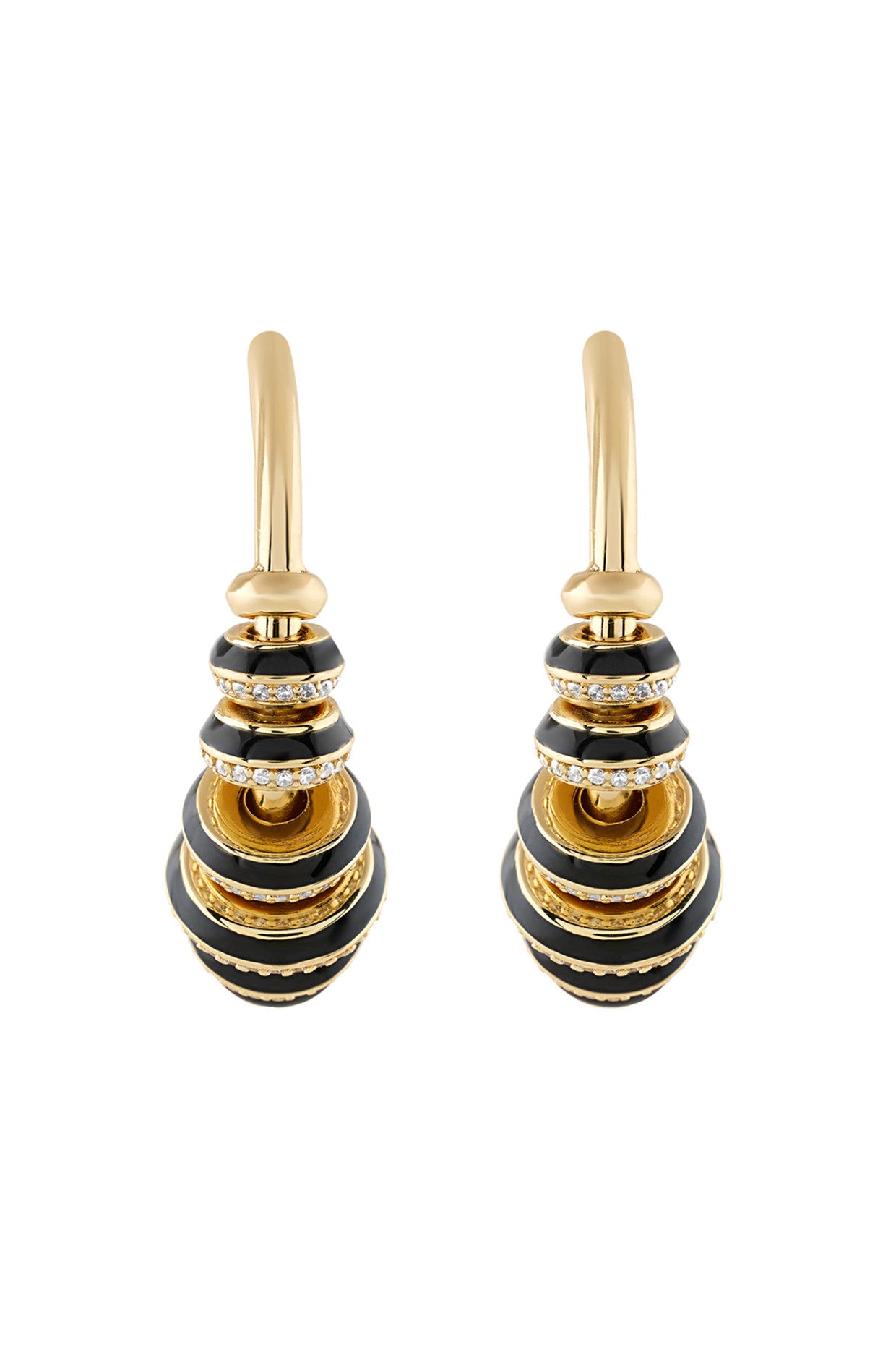 18Kt Gold Plated Black Spiral Hoops