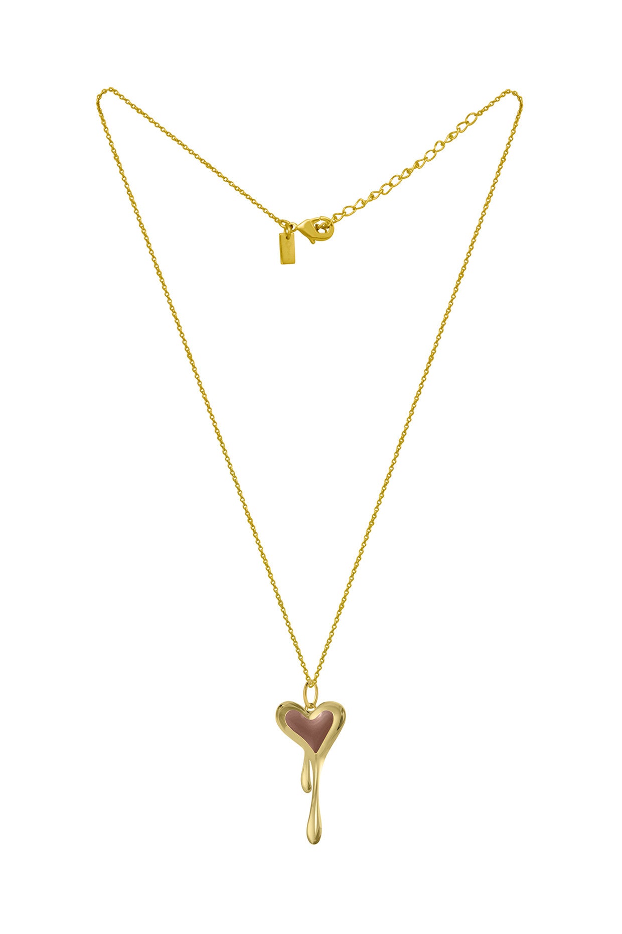 Brown Enamel Melting Heart Mini Chain Necklace