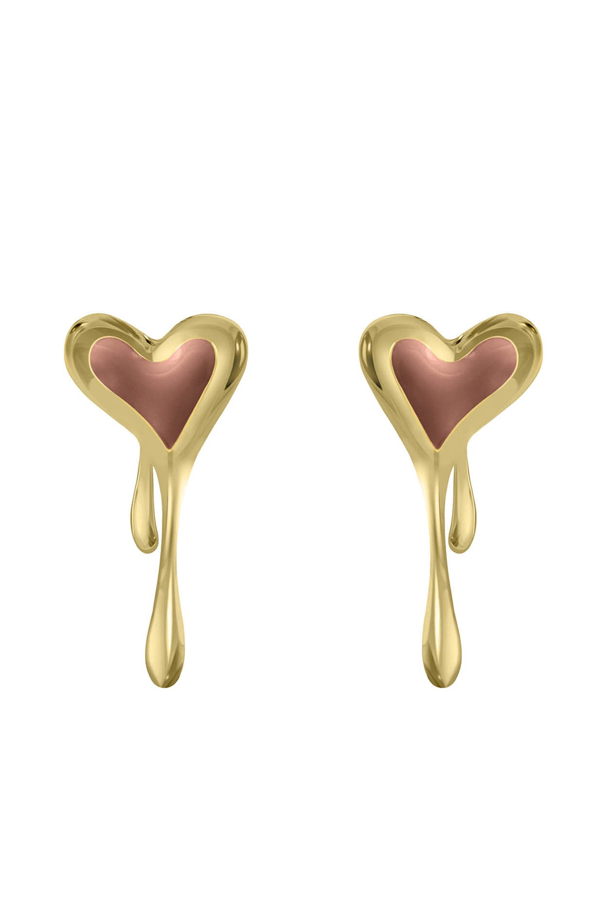 Enamel Melting Heart Earrings in Brown