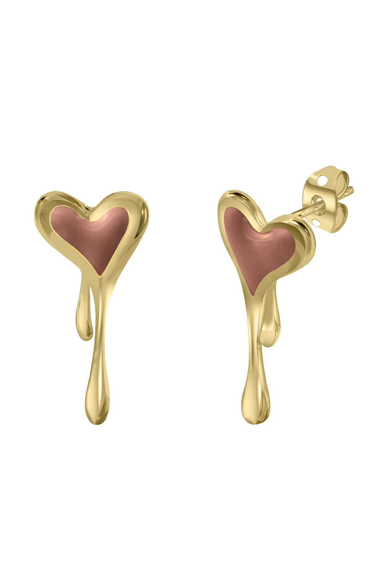 Enamel Melting Heart Earrings in Brown