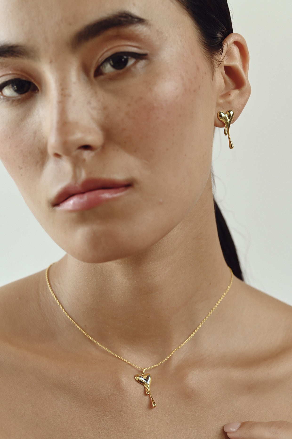 Dual Tone Melting Heart Chain Necklace