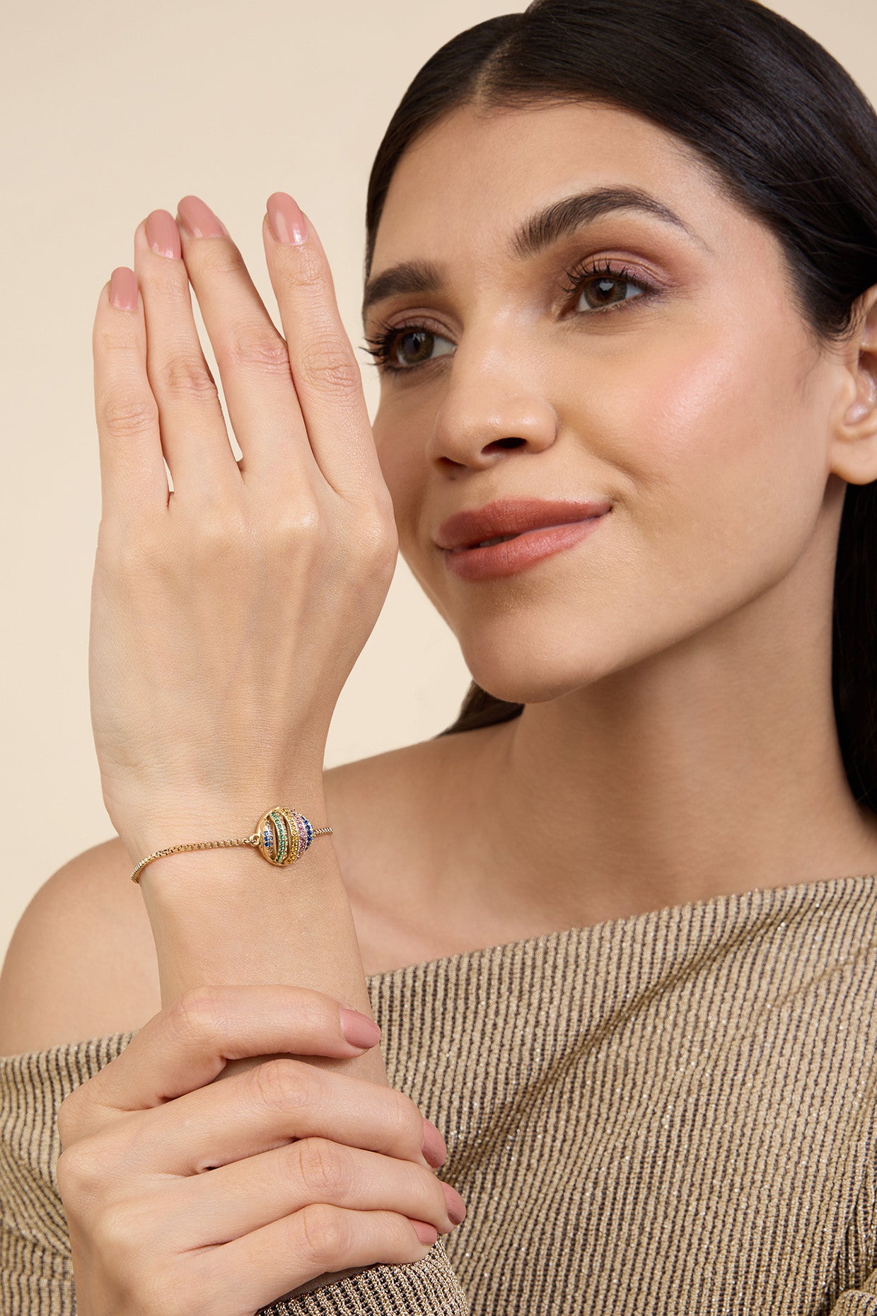 18Kt Gold Plated Disco Ball Bolo Bracelet