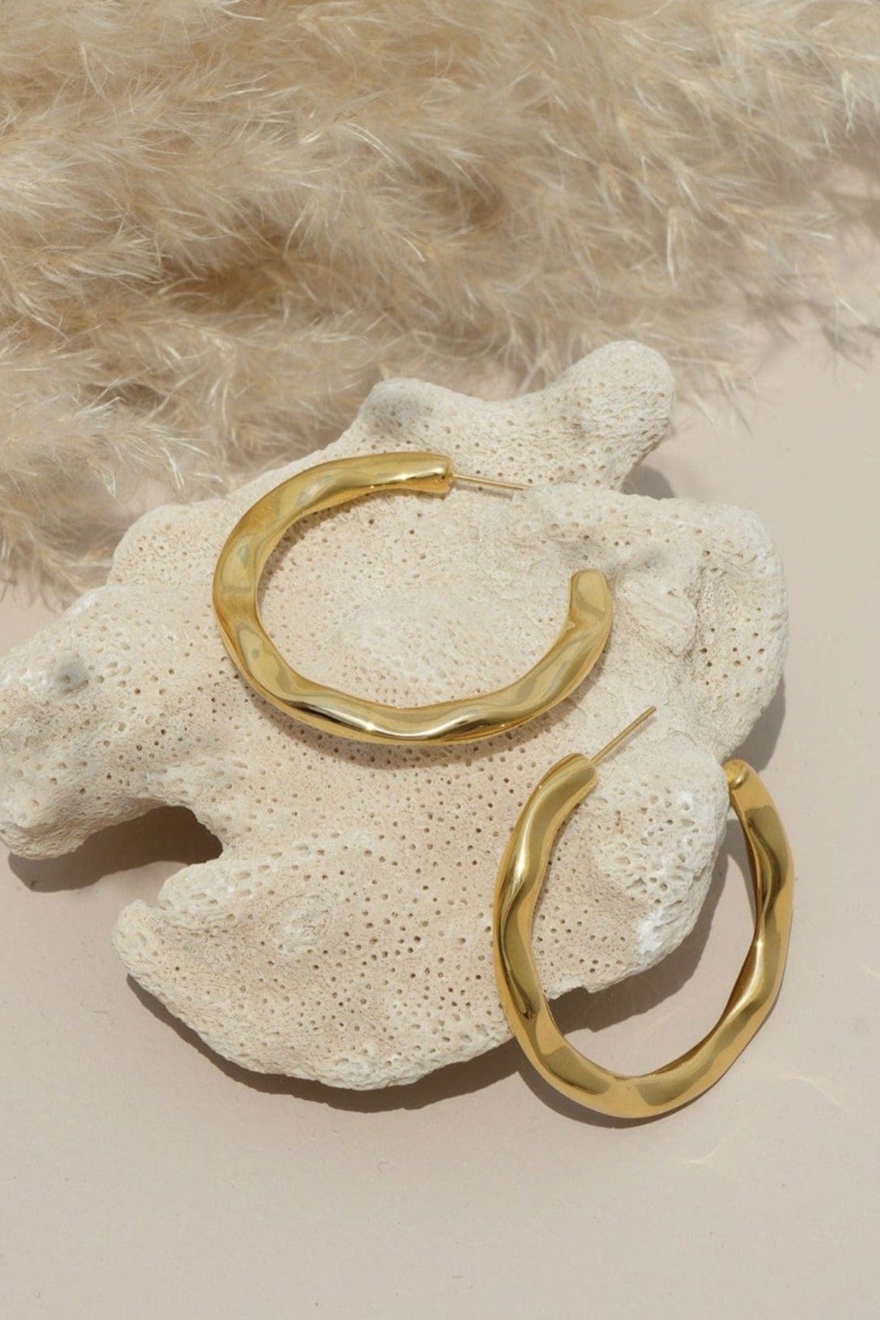 18kt Gold Plated Gold Hammered Hoops