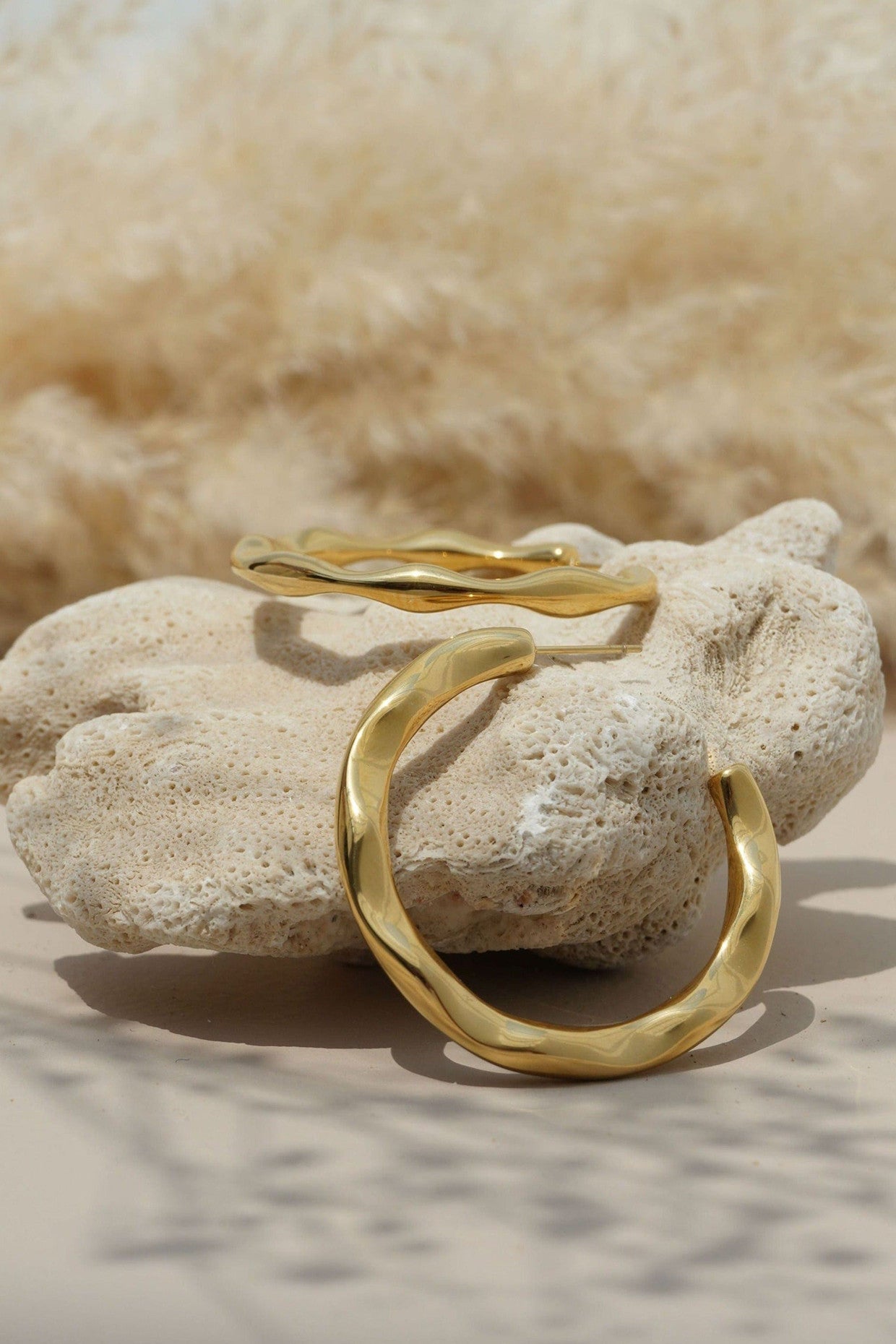 18kt Gold Plated Gold Hammered Hoops