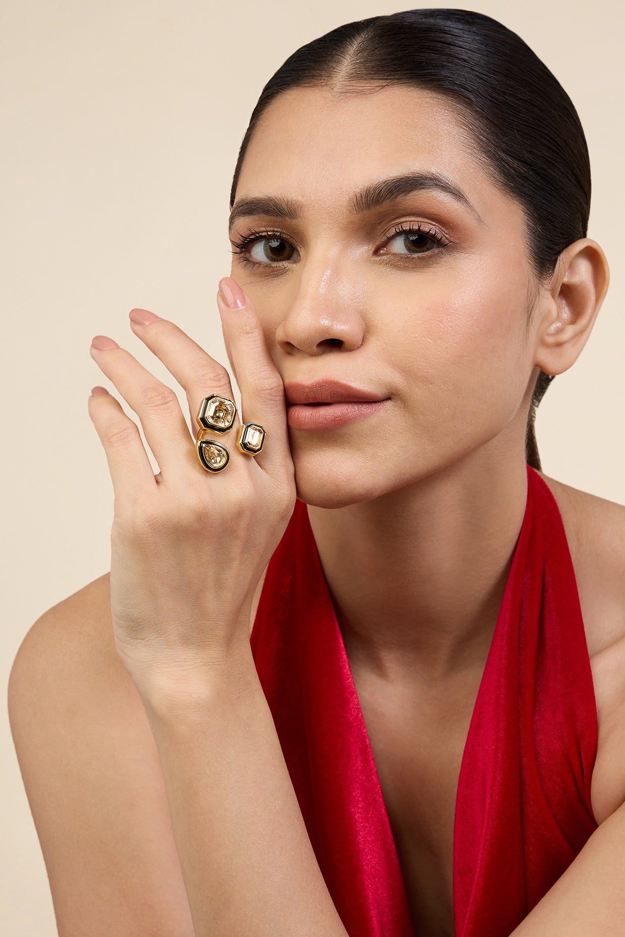 18Kt Gold Plated Gold Crystal Galaxy Ring