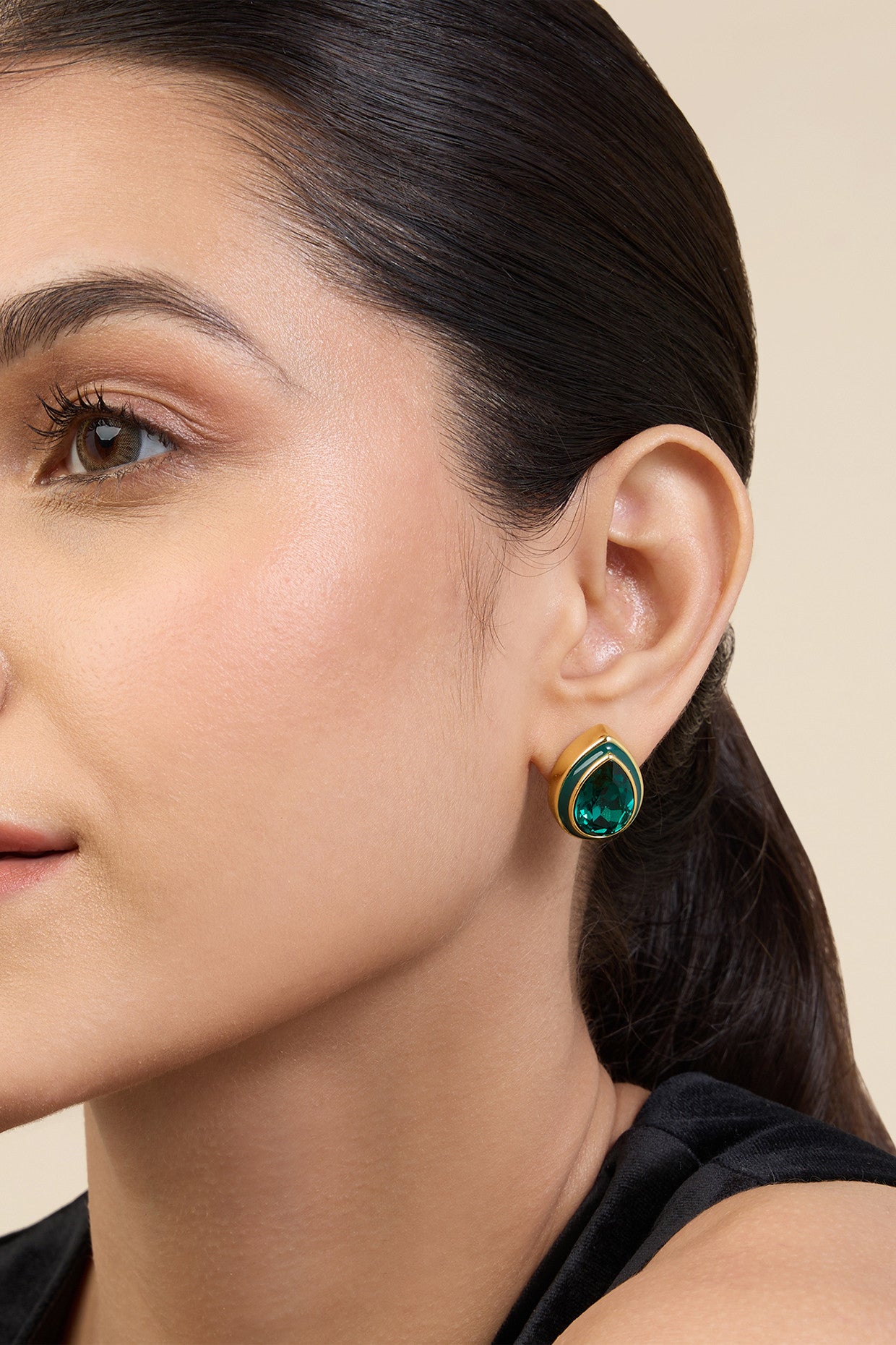 18Kt Gold Plated Green Bold Bling Earrings