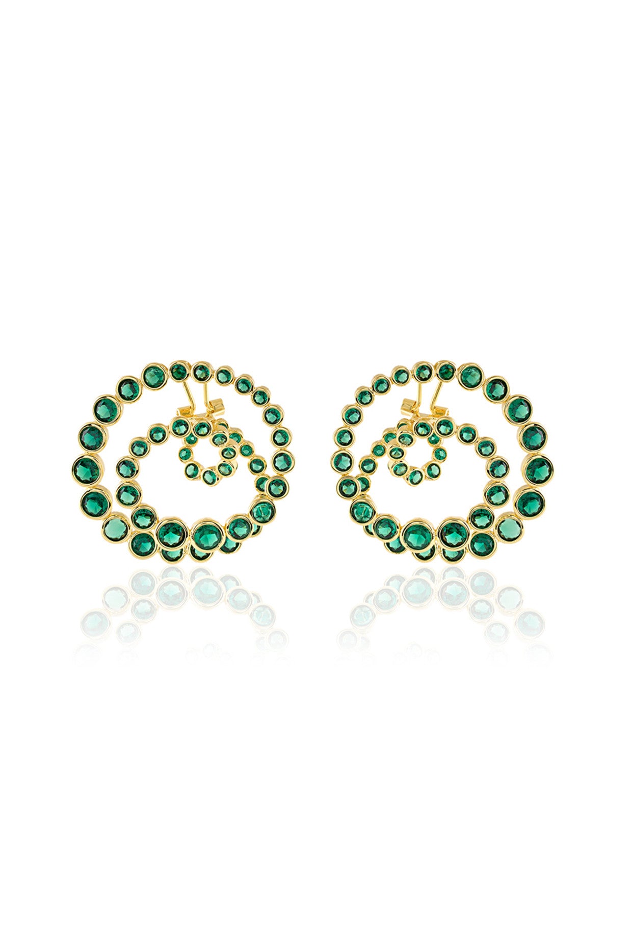 18Kt Gold Plated Green Galaxy Spiral Statement Earrings
