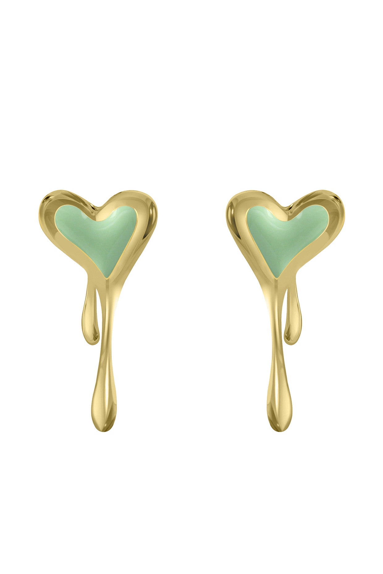 Enamel Melting Heart Earrings in Olive Green