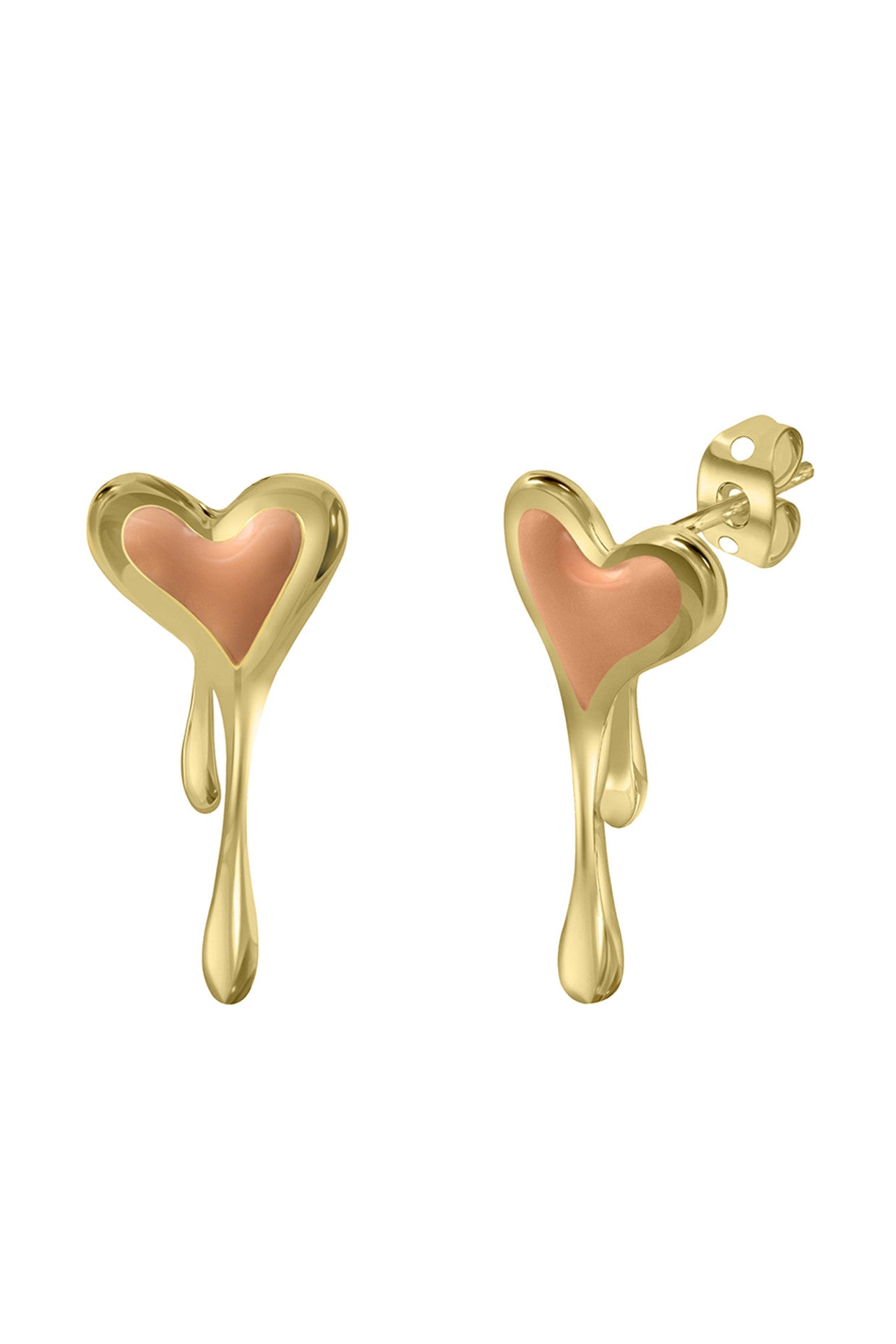 Enamel Melting Heart Earrings in Peach