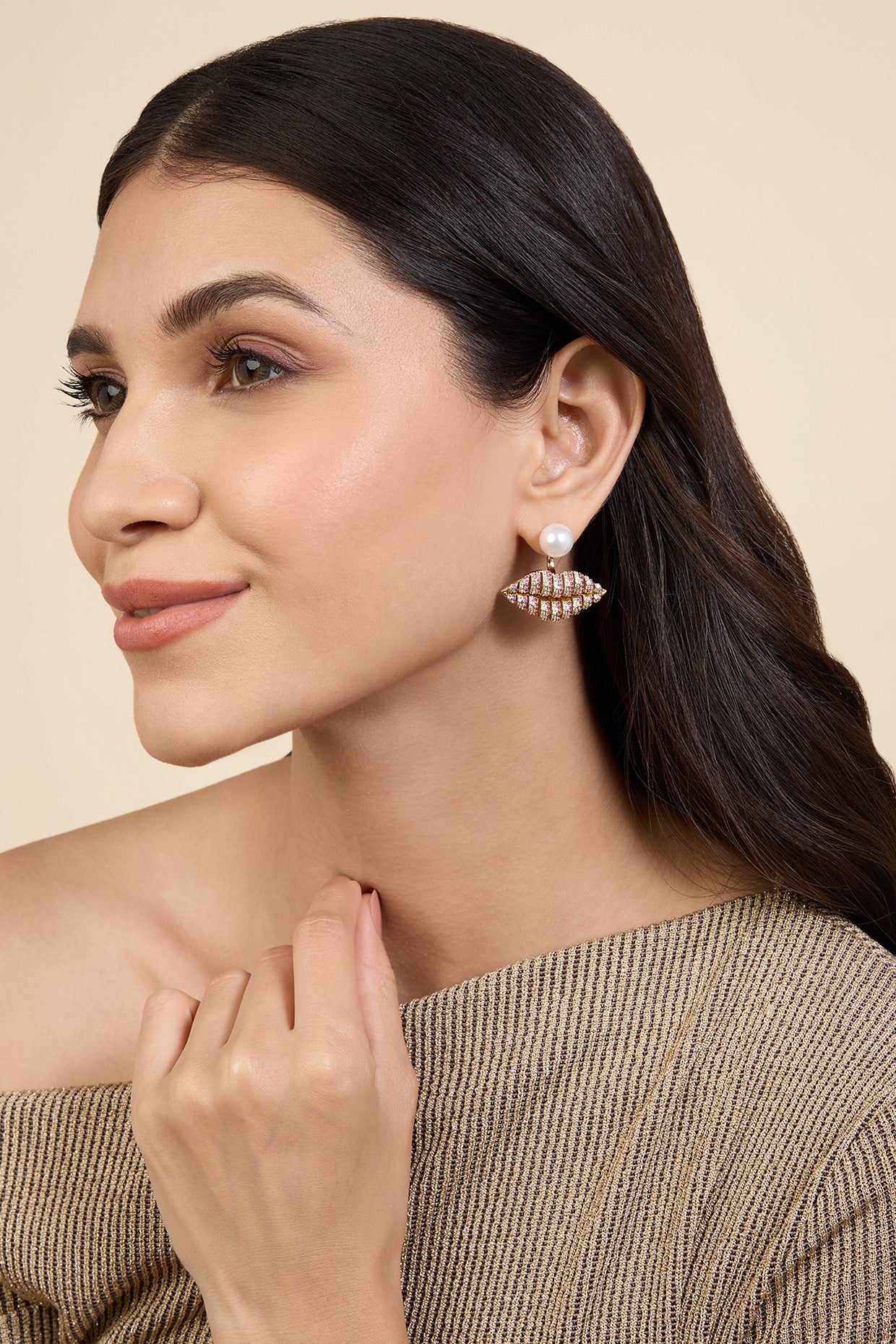 18Kt Gold Plated Pearl Lip Danglers