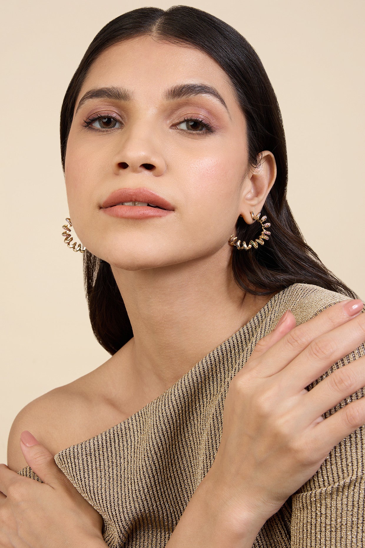 18Kt Gold Plated Rainbow Spiral Hoops