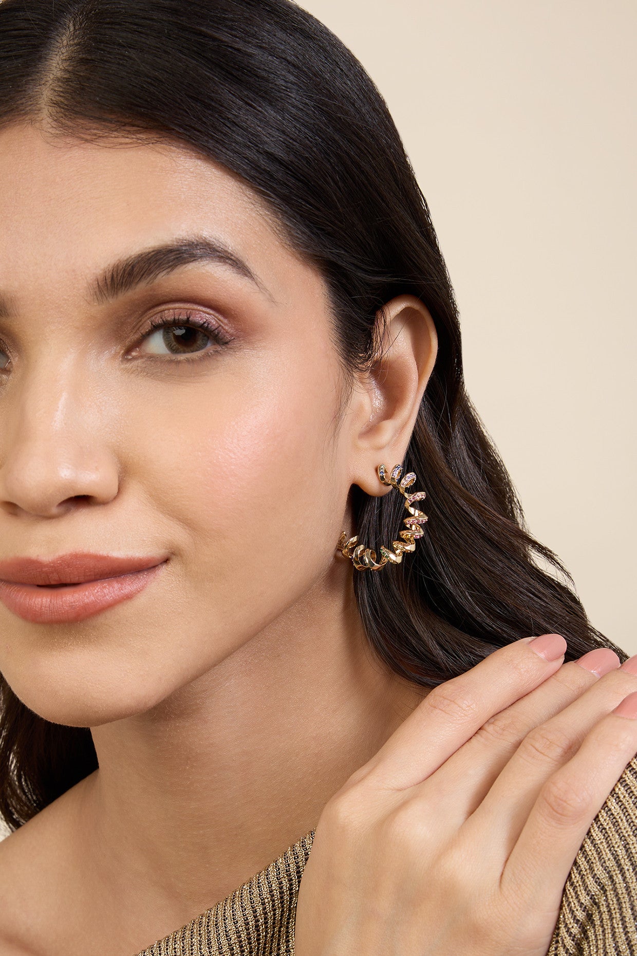 18Kt Gold Plated Rainbow Spiral Hoops