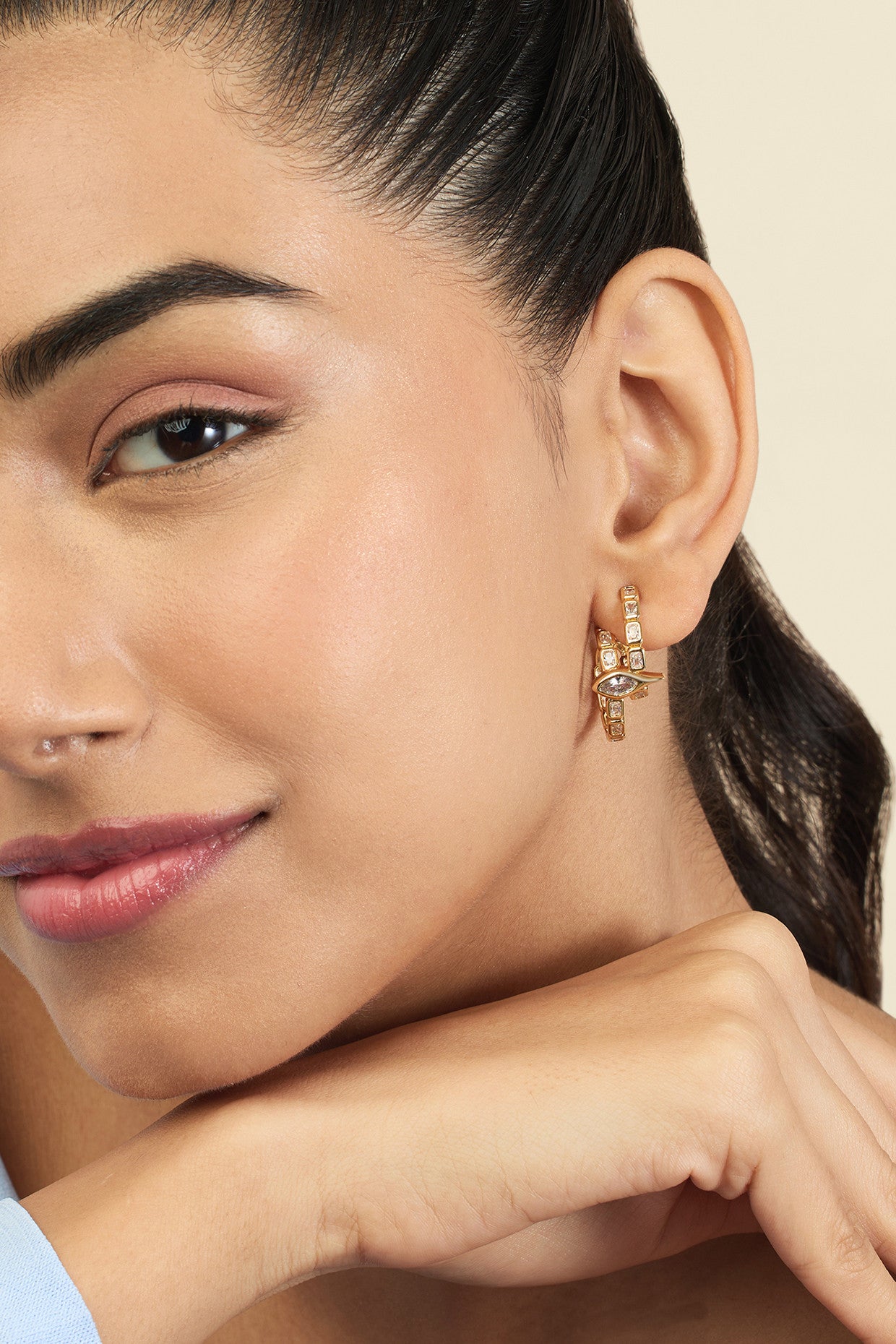 18Kt Gold Plated Tennis Eye Double Hoops