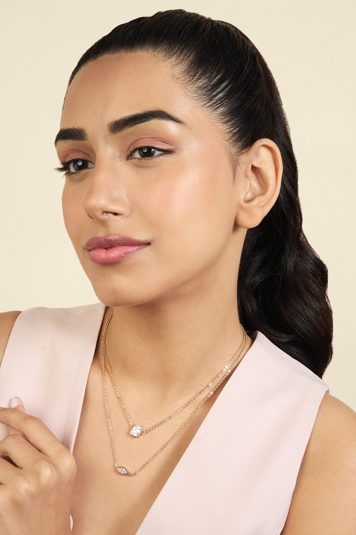 18Kt Gold Plated Tennis Eye Layered Necklace