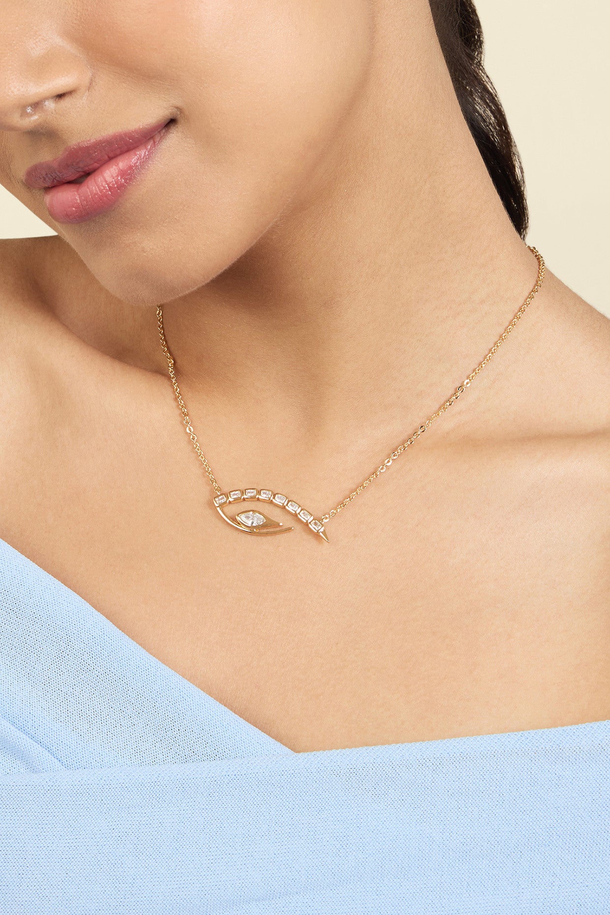 18Kt Gold Plated Tennis Eye Pendant Necklace