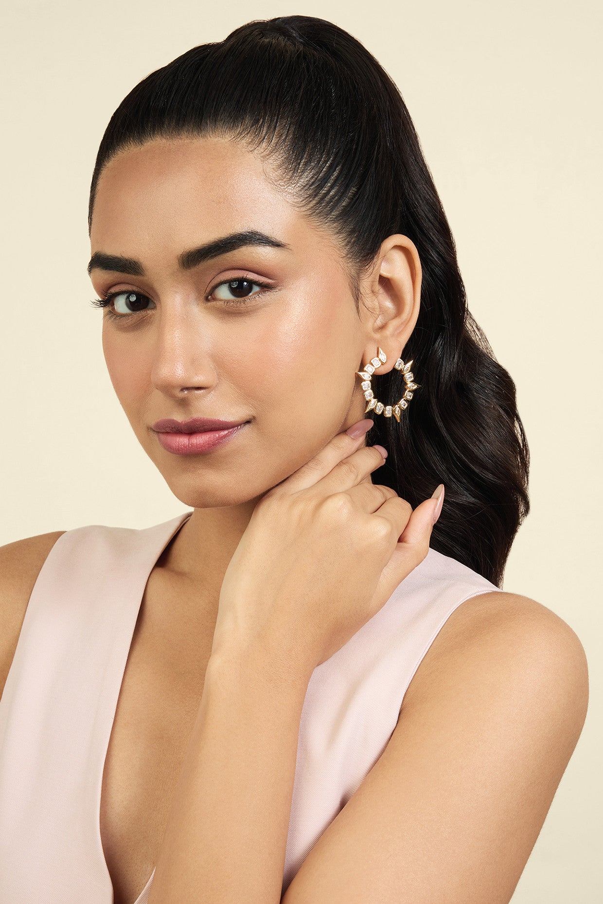 18Kt Gold Plated Tennis Girlie Front Back Earrings