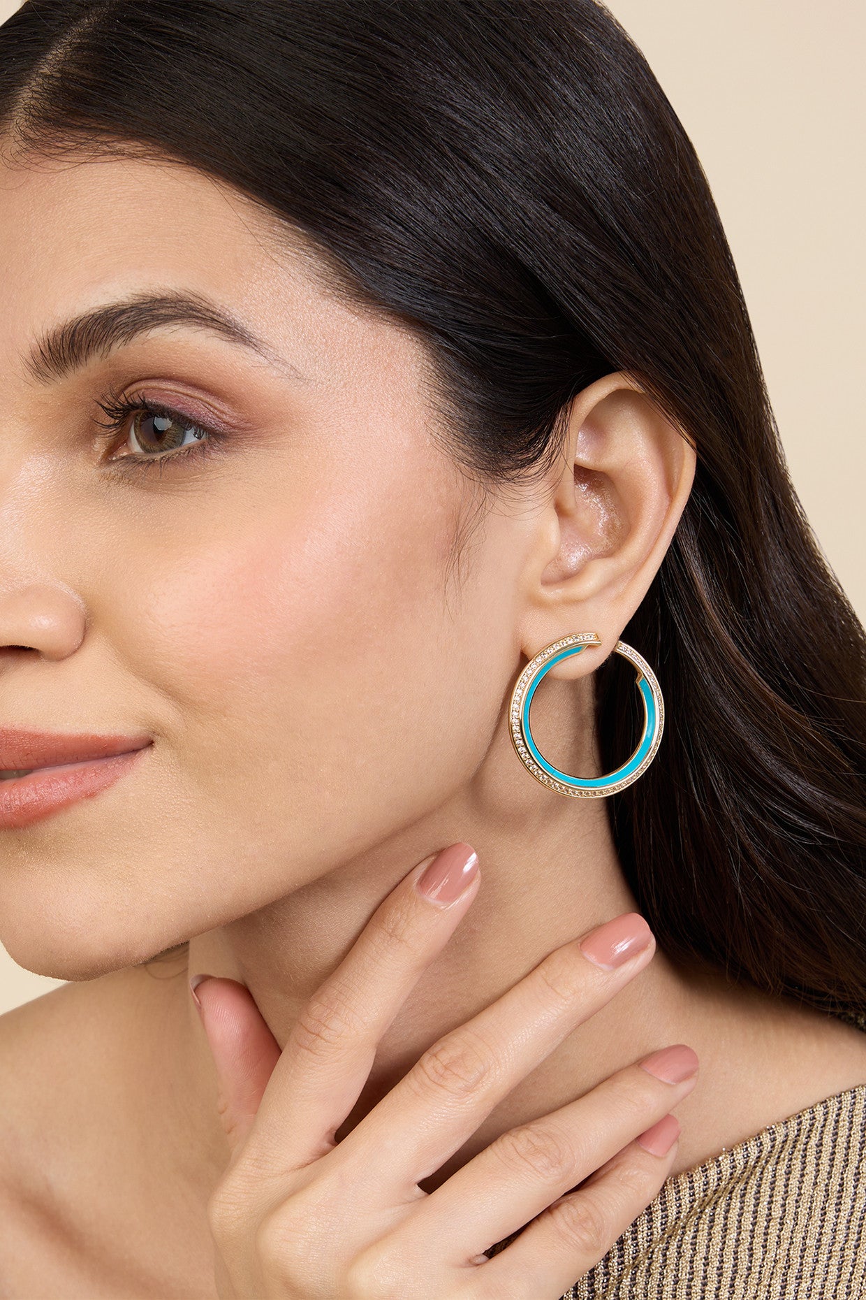 18Kt Gold Plated Turquoise Magic Hoops
