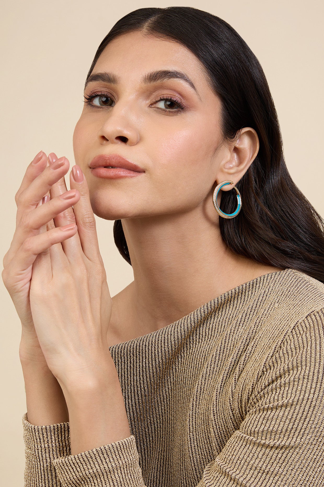 18Kt Gold Plated Turquoise Magic Hoops