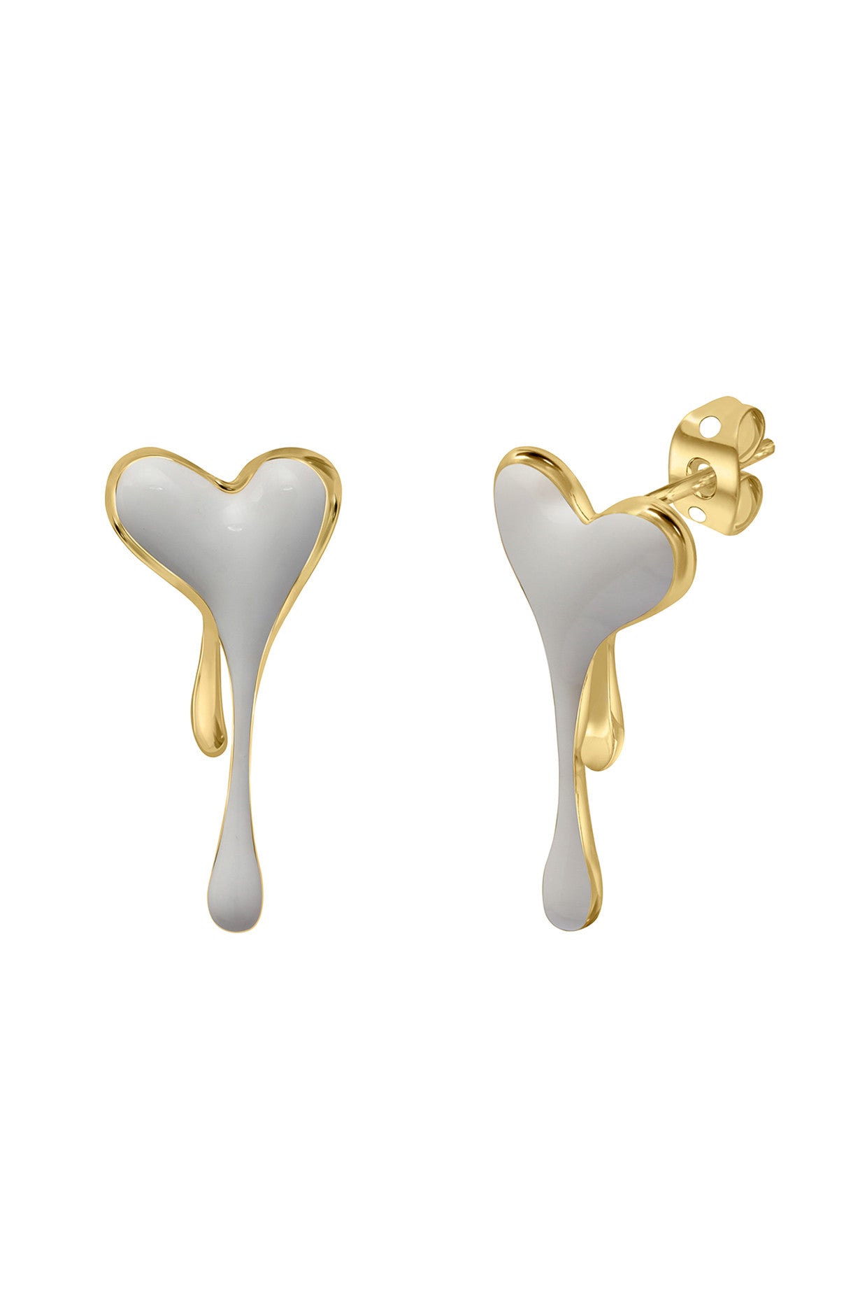 Enamel Melting Heart Earrings in White