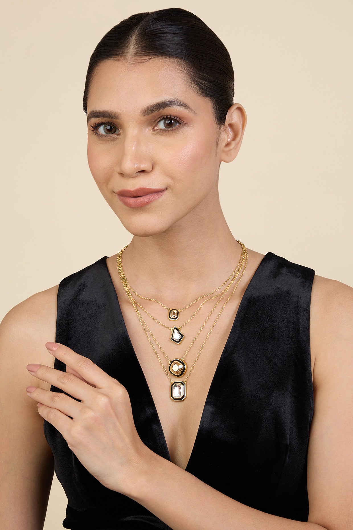 18Kt Gold Plated White Gold Metaverse Four Layered Necklace