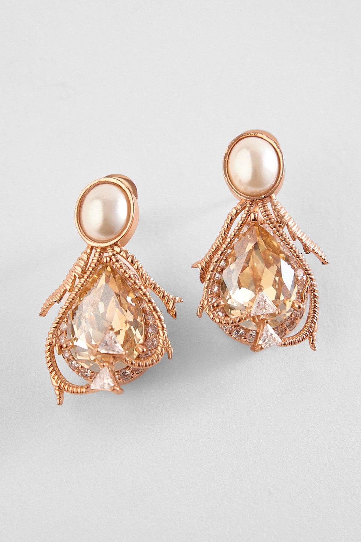 22kt Rose Gold Plated Pearl and Zircon Earrings