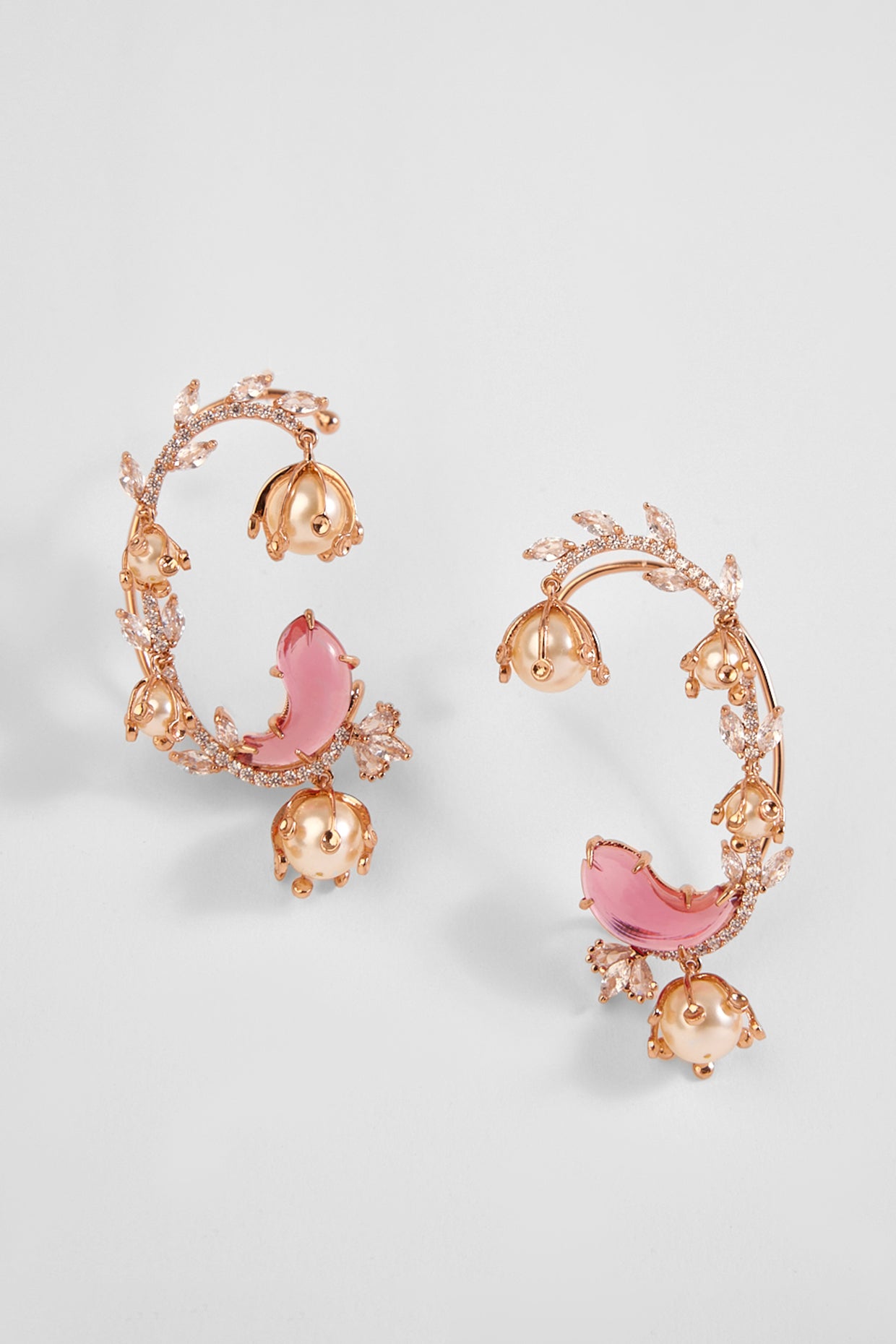 22kt Rose Gold Plated Rose Swarovski and Pearl Earrings