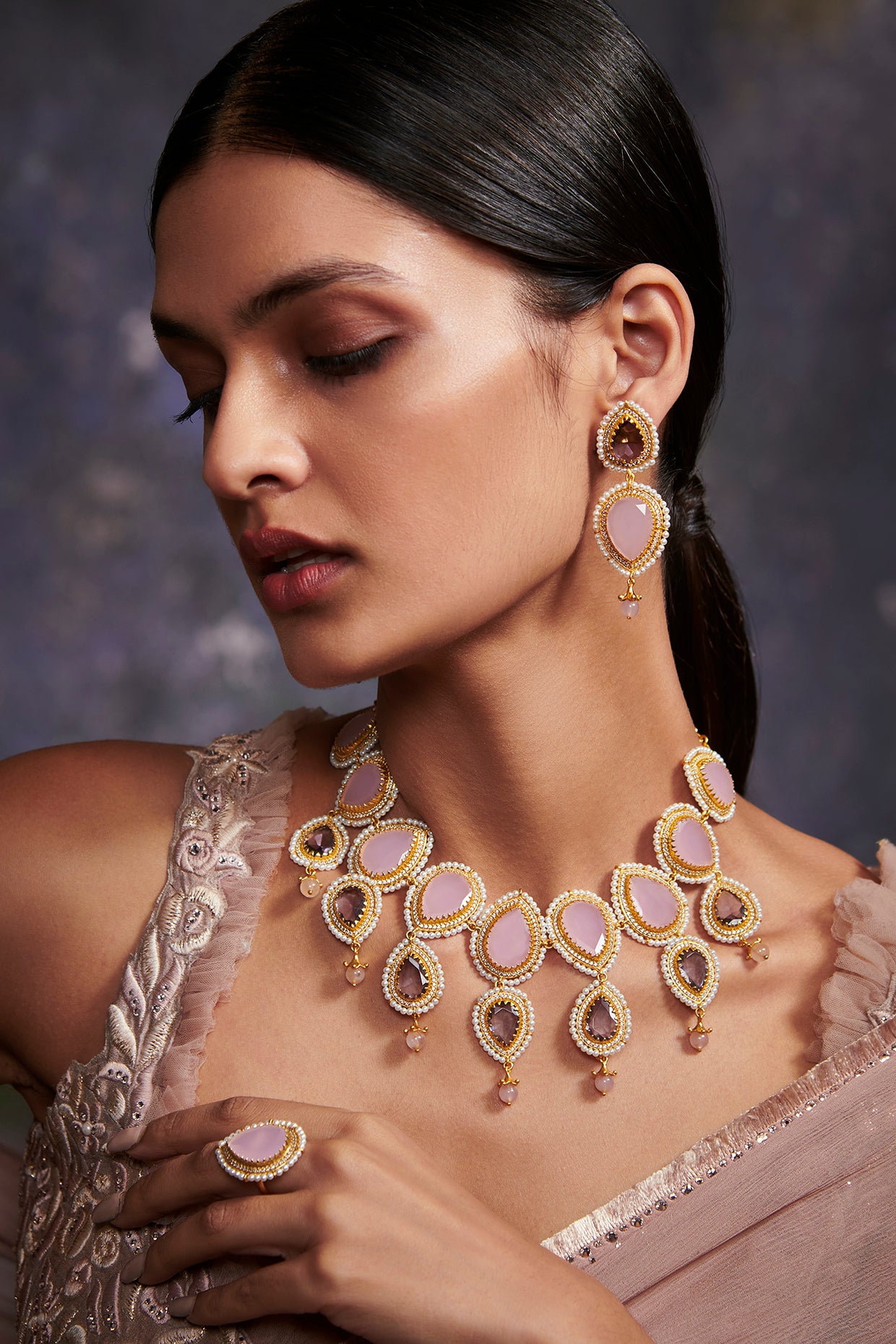 22kt Gold Plated Wild Lavender Pearls Necklace