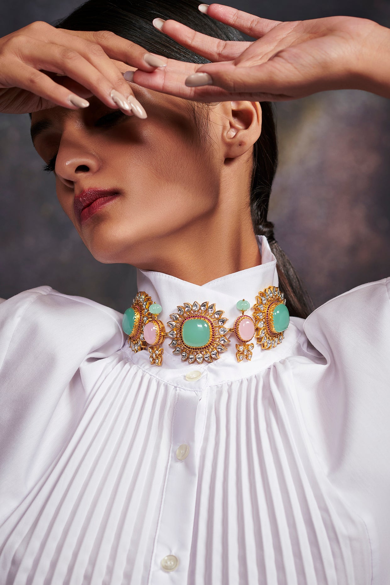 22kt Bouquet Of Hyacinth Choker Necklace