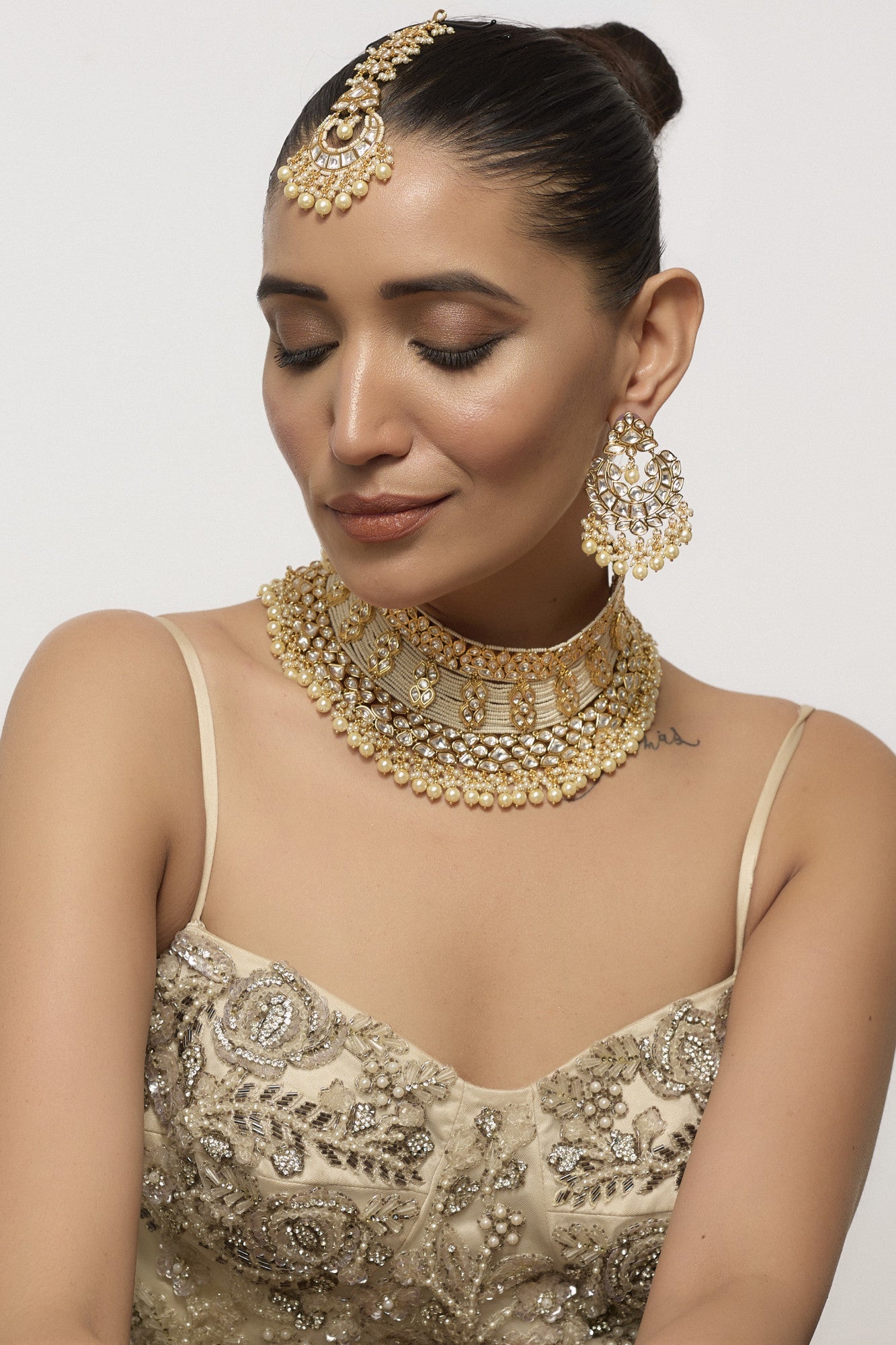 22k Gold Plated Kundan & Pearls Necklace Set