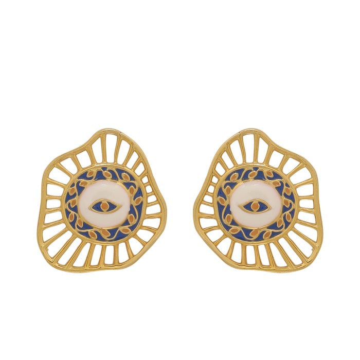 22kt Gold Plated Blue Evil Eye Stud Earrings