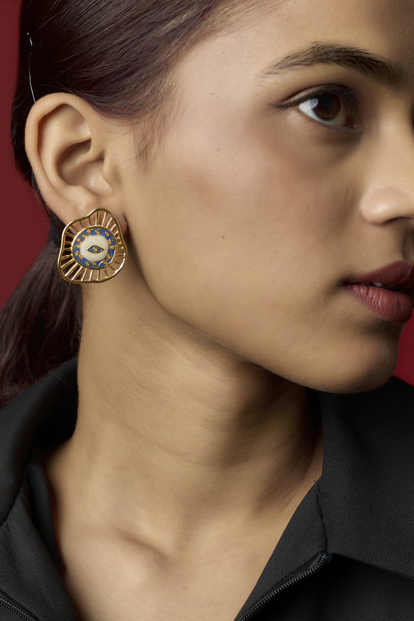 22kt Gold Plated Blue Evil Eye Stud Earrings