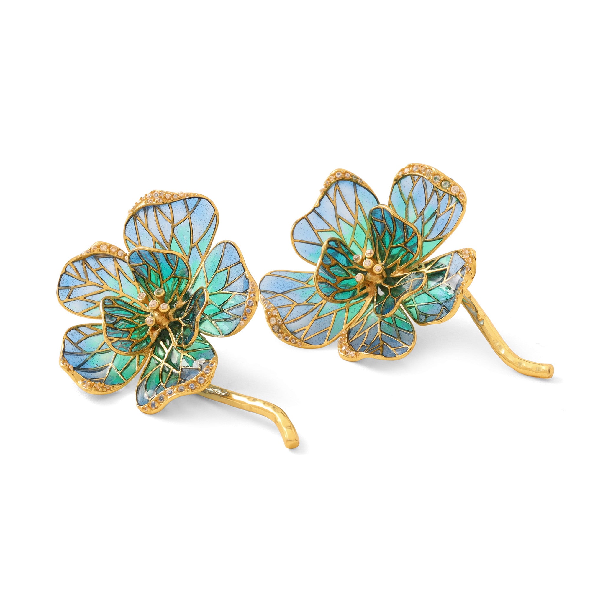 22kt Gold Plated Blue Floral Earrings