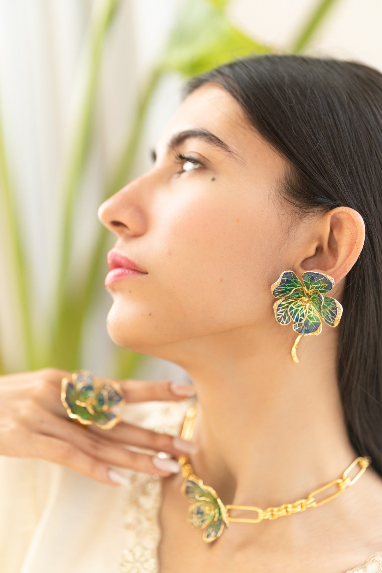 22kt Gold Plated Blue Floral Earrings