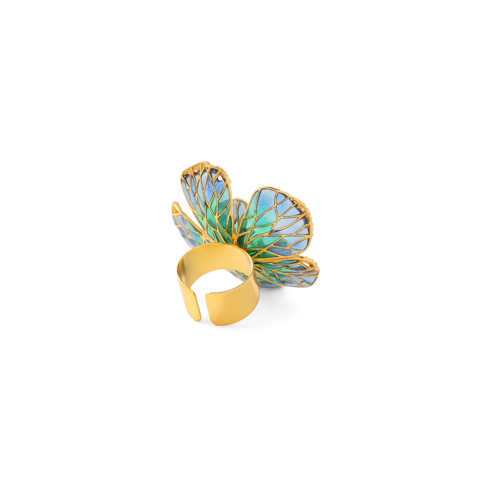 22kt Gold Plated Blue Floral Ring