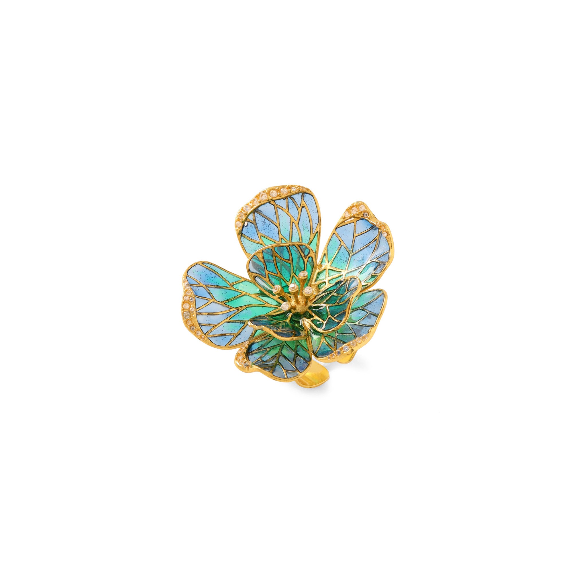 22kt Gold Plated Blue Floral Earrings