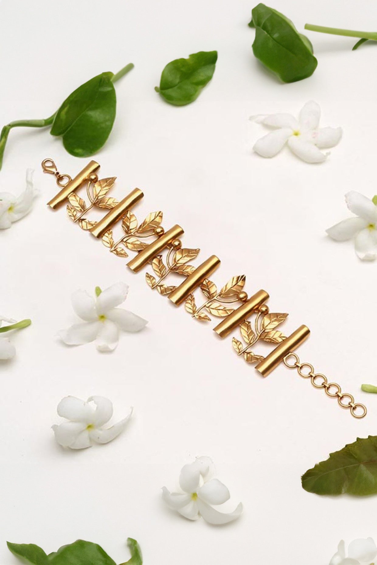 22kt Gold Plated Bracelet With Bars & Rose Vine