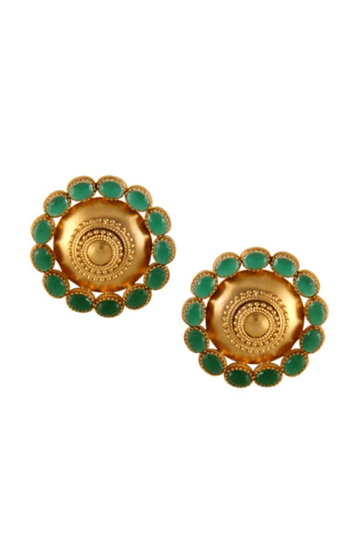 22kt Gold Plated Circle of Life Studs with Green Crystals