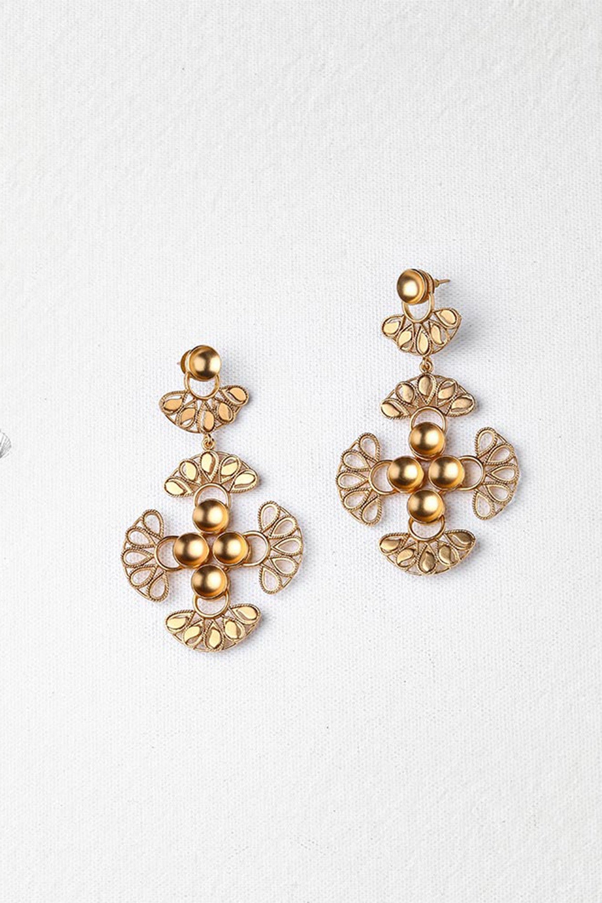 22kt Gold Plated Cross Crest Drop Earrings