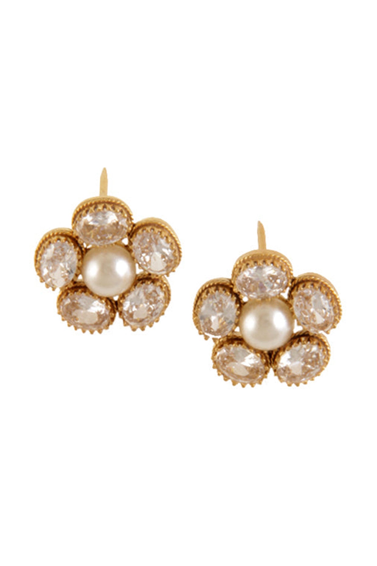 22kt Gold Plated Crystal Flower Pearl Earrings